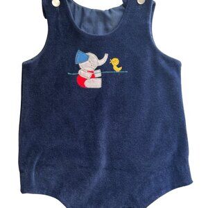 Thomas Vtg Velour Baby Romper With Elephant & Duck Embroidery 6-9M Made In USA